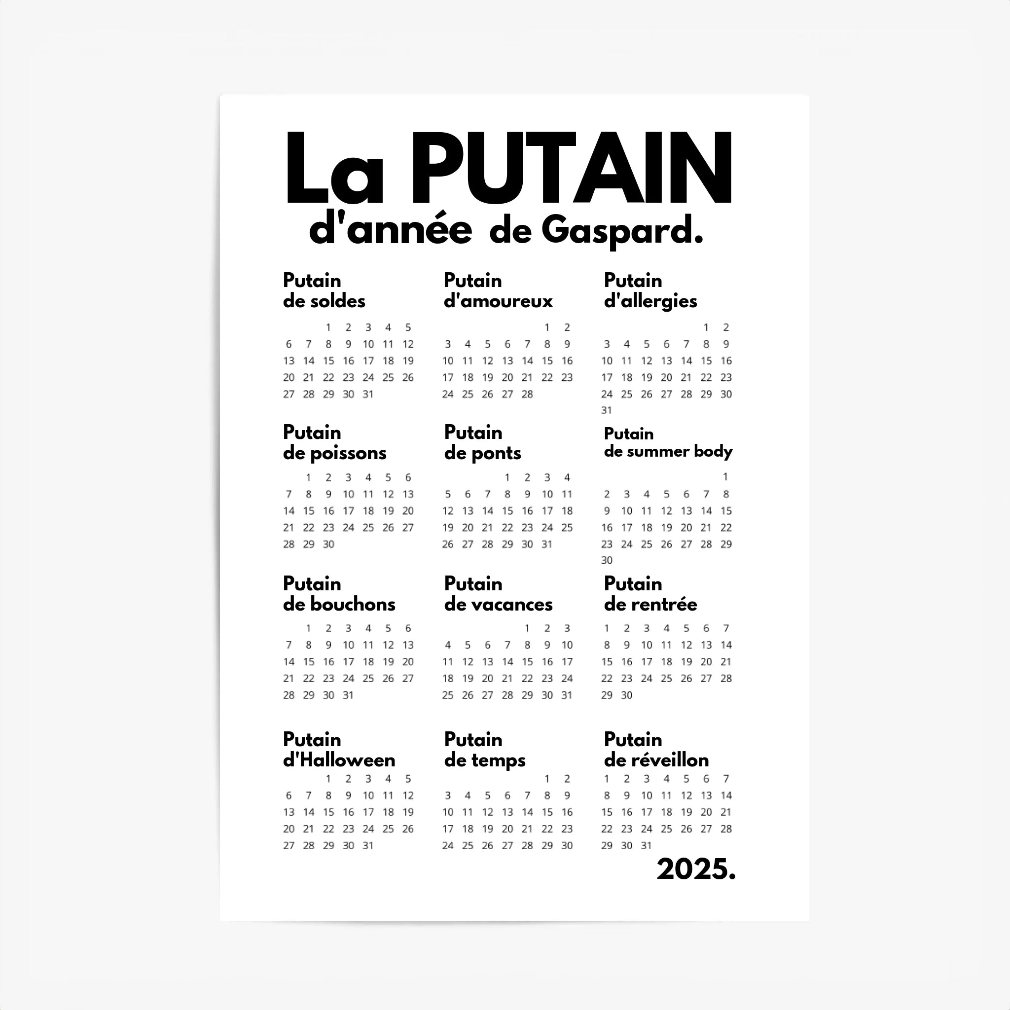 Affiche Personnalisée Calendrier La Putain d'Année