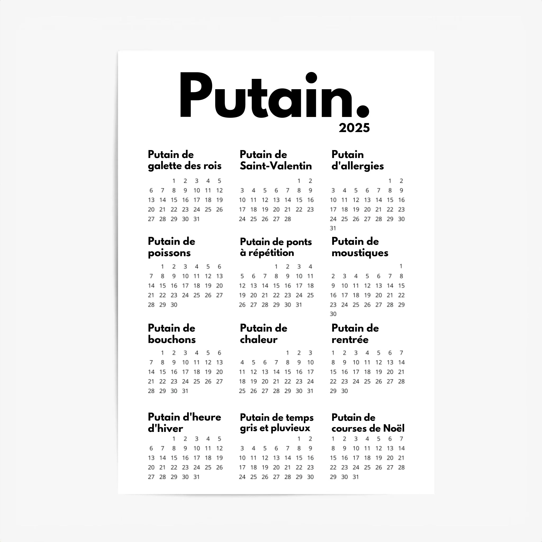 Affiche Personnalisée Calendrier Putain 2025