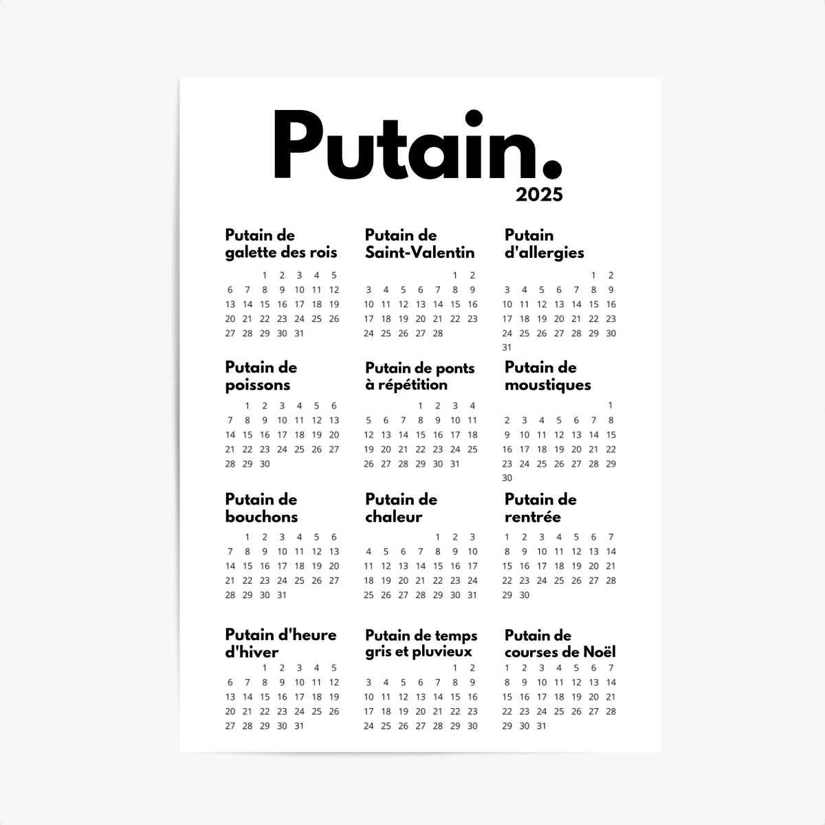 Affiche Personnalisée Calendrier Putain 2025