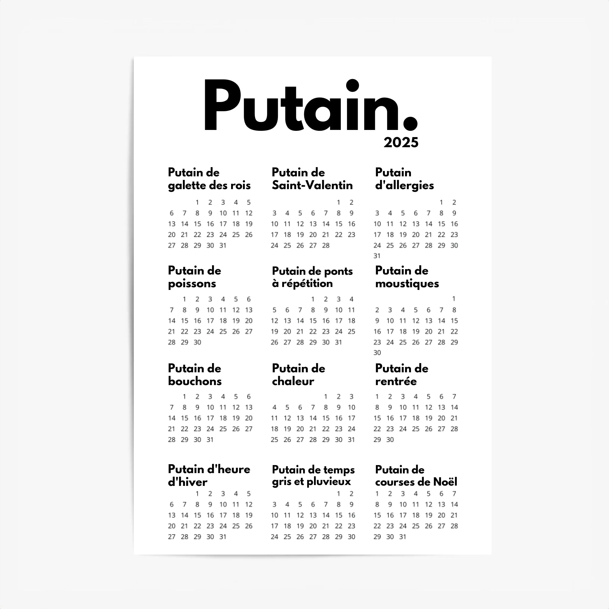 Affiche Personnalisée Calendrier Putain 2025