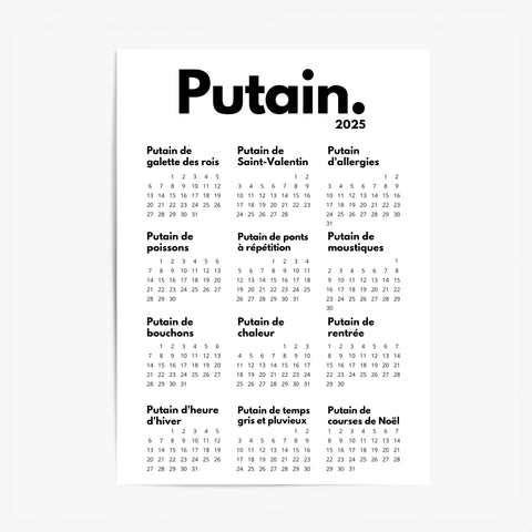 Affiche Personnalisée Calendrier Putain 2025