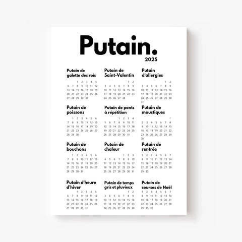 Affiche Personnalisée Calendrier Putain 2025