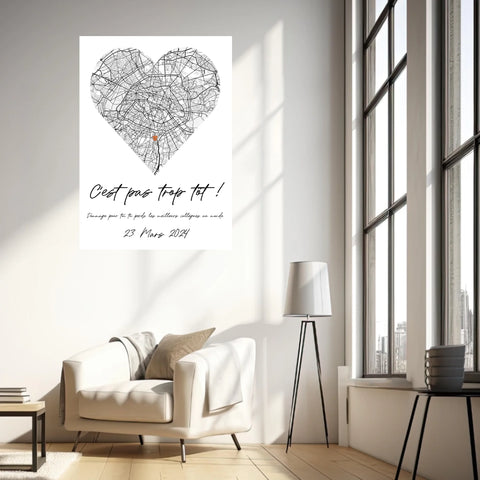 Tableau Pot de Départ Personnalisé Map Coeur