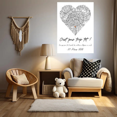 Tableau Pot de Départ Personnalisé Map Coeur