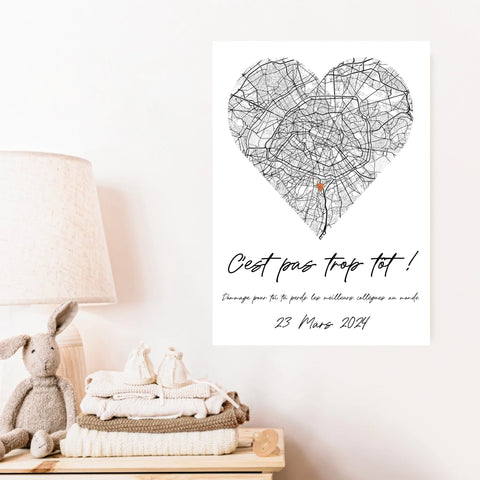 Tableau Pot de Départ Personnalisé Map Coeur