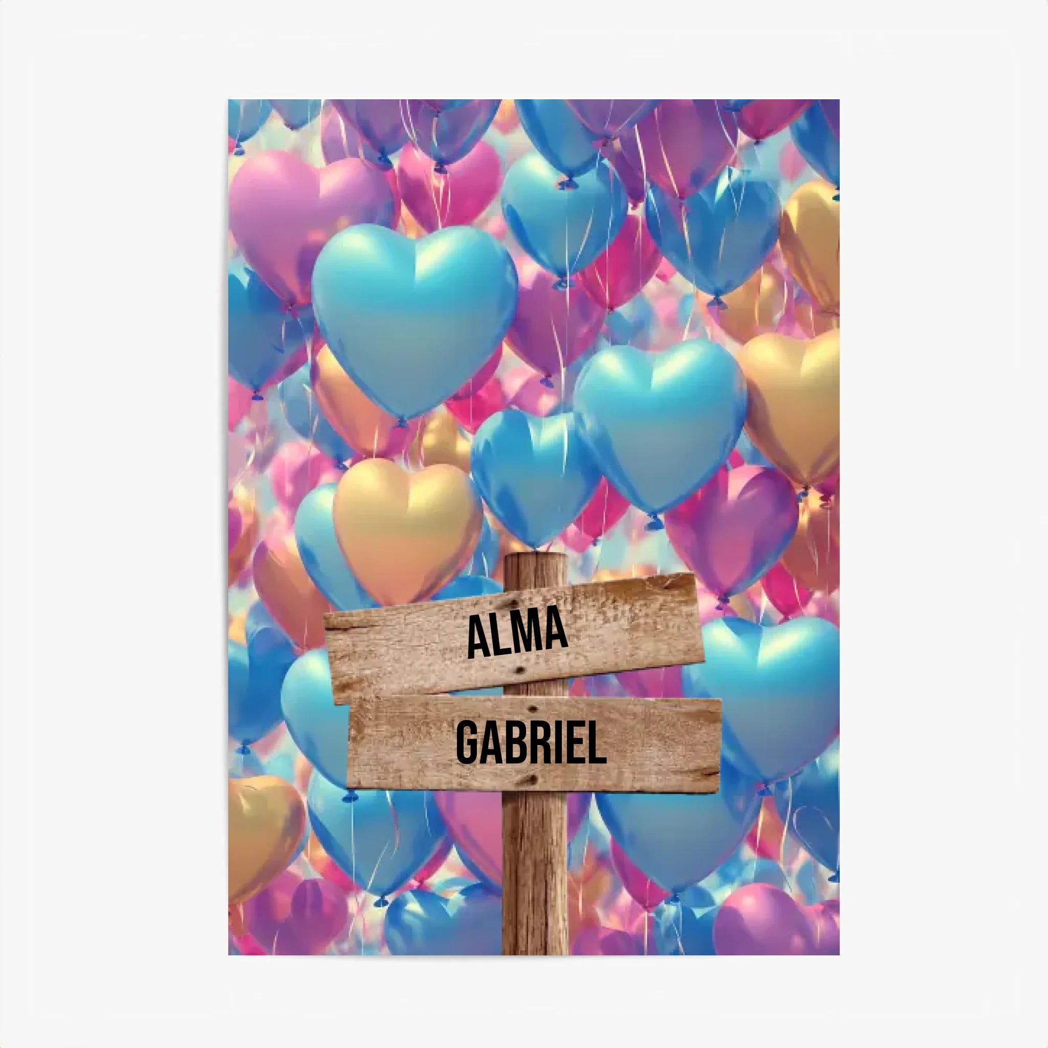Tableau Personnalisé Prénoms Famille Ballon Coeur