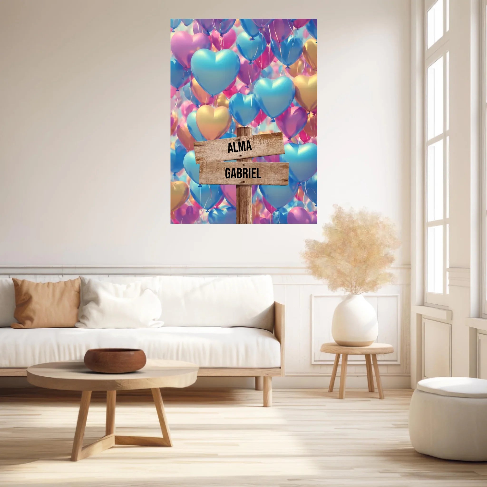 Tableau Personnalisé Prénoms Famille Ballon Coeur