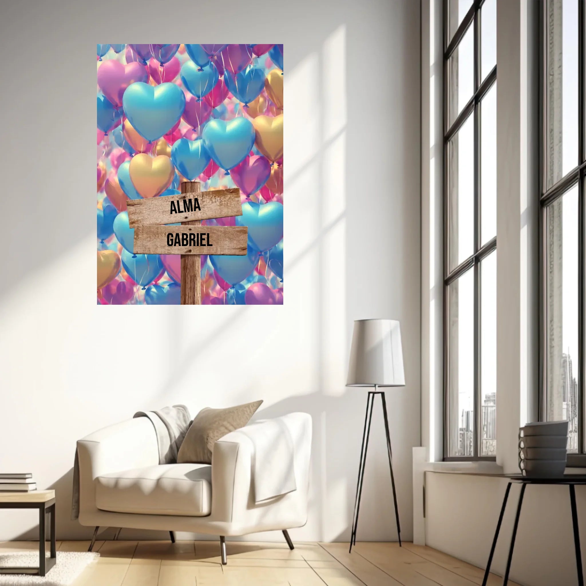 Tableau Personnalisé Prénoms Famille Ballon Coeur
