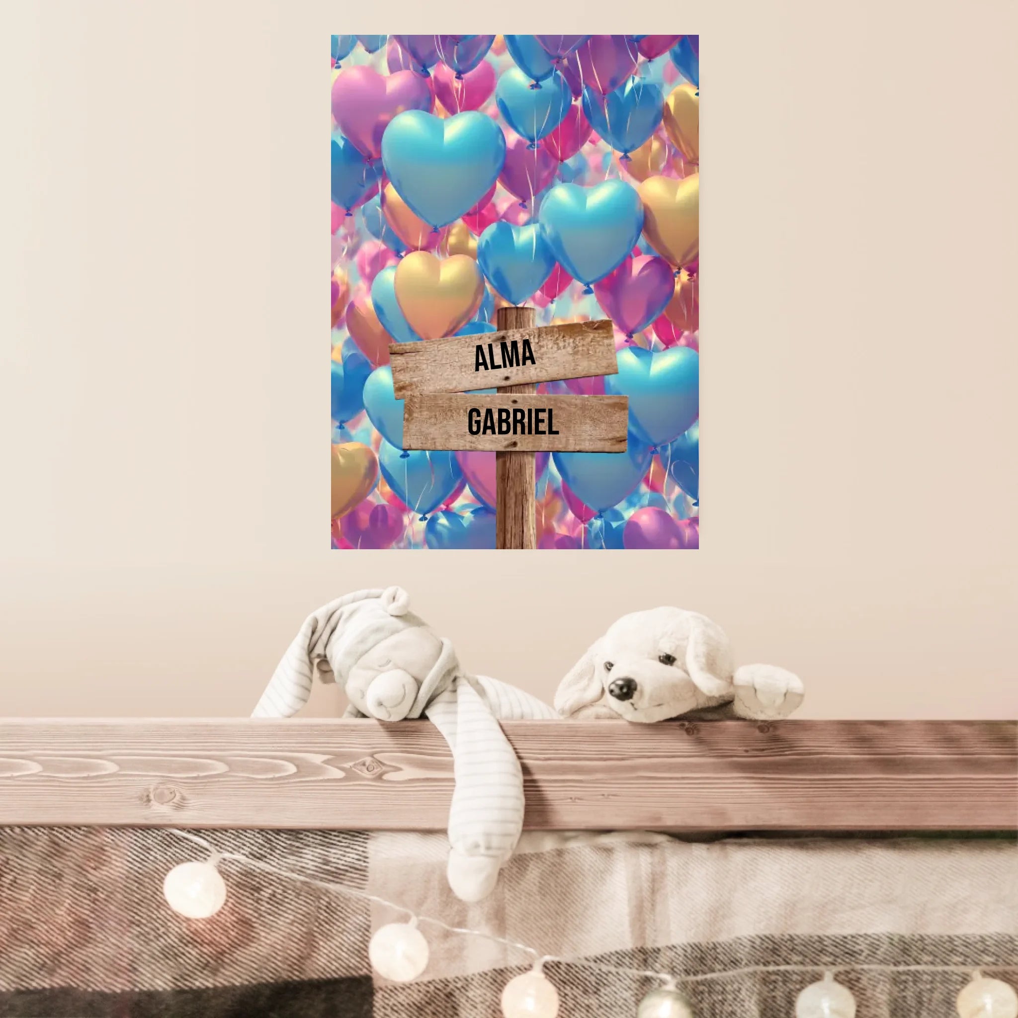 Tableau Personnalisé Prénoms Famille Ballon Coeur