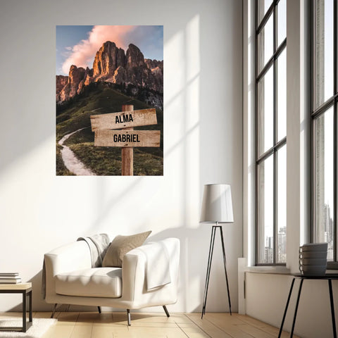 Tableau Personnalisé Prénoms Famille Montagne