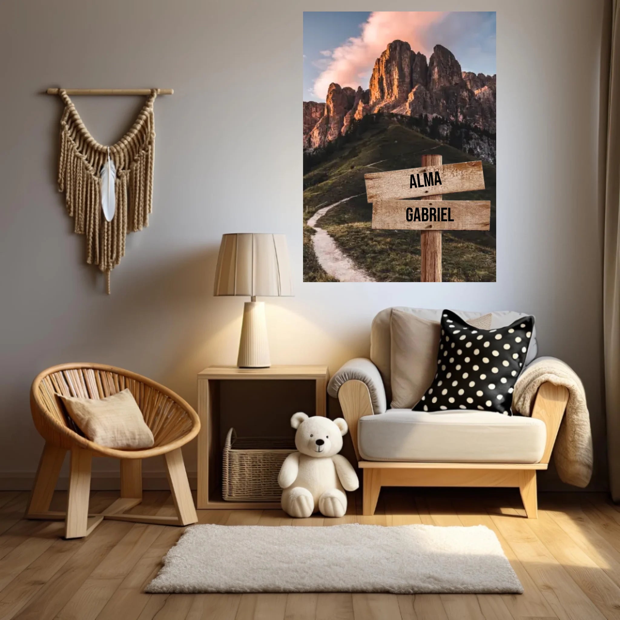 Tableau Personnalisé Prénoms Famille Montagne