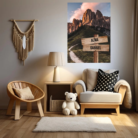 Tableau Personnalisé Prénoms Famille Montagne