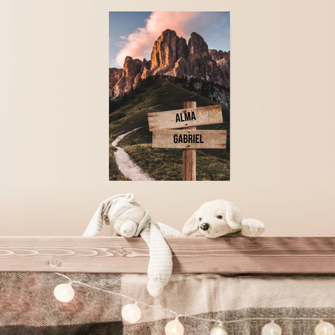 Tableau Personnalisé Prénoms Famille Montagne