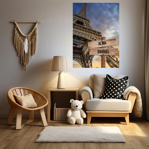 Tableau Personnalisé Prénoms Famille Tour Eiffel