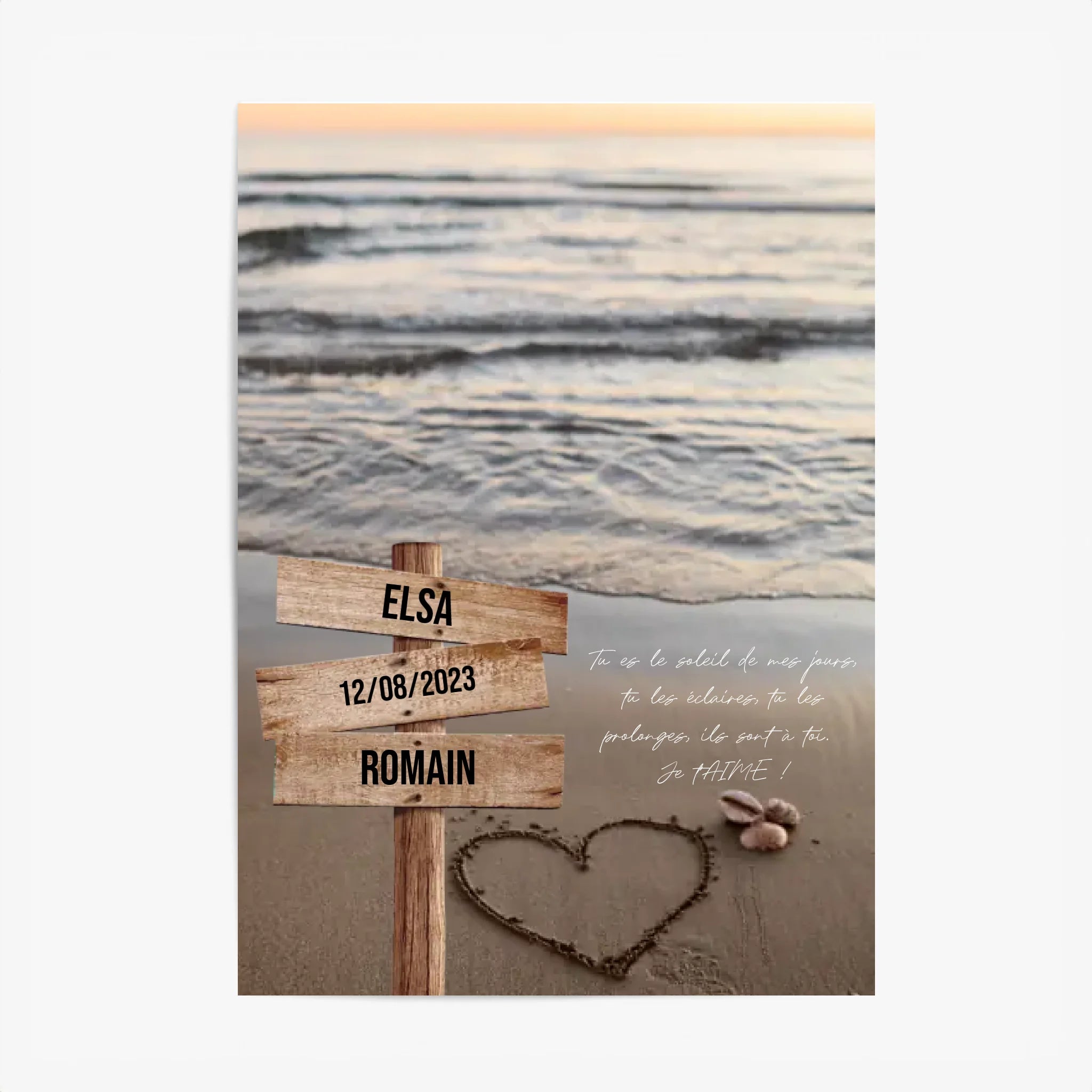 Tableau Prénom Personnalisé Couple Plage Coeur