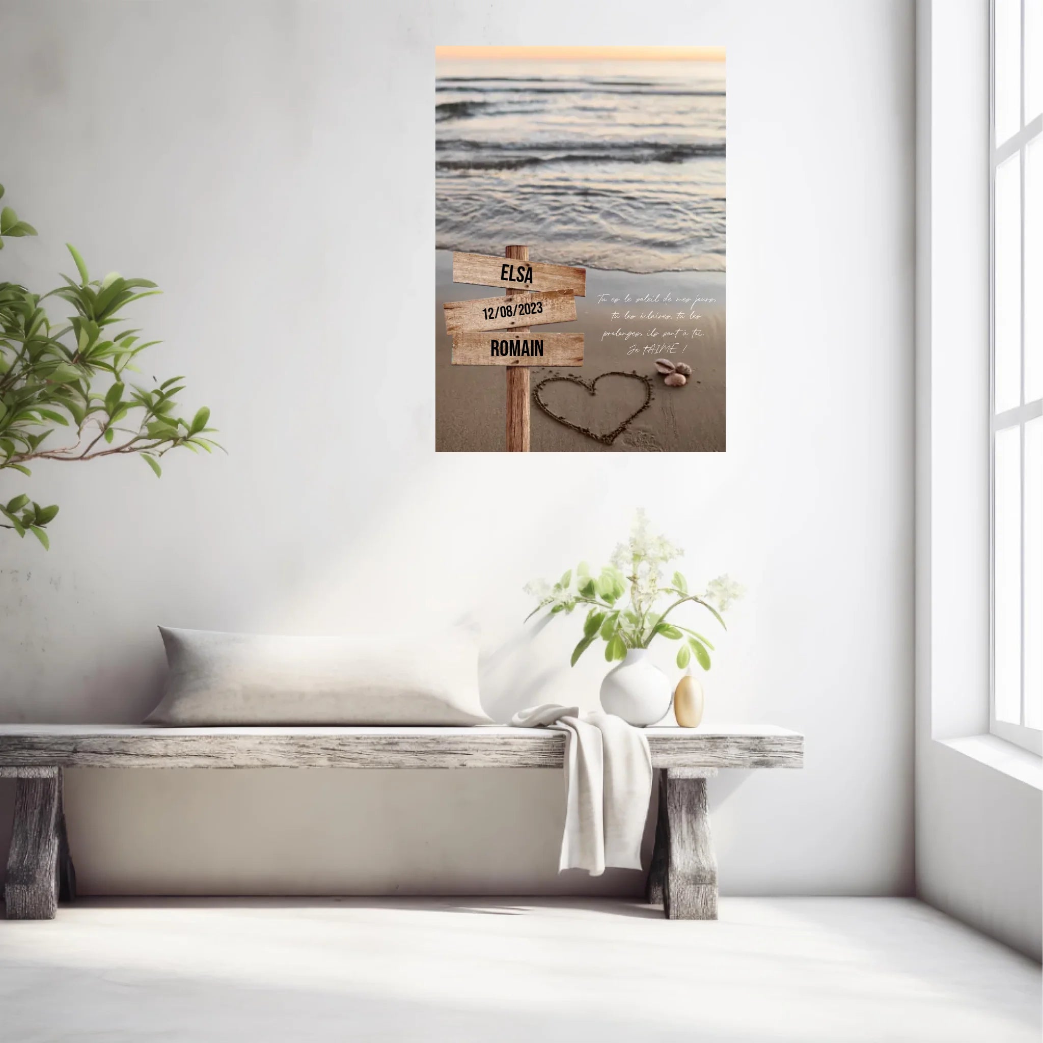 Tableau Prénom Personnalisé Couple Plage Coeur