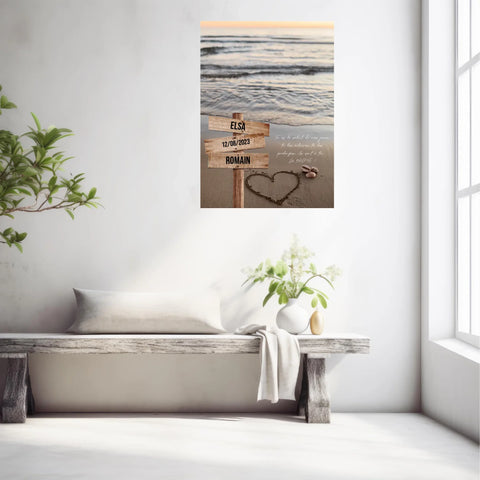Tableau Prénom Personnalisé Couple Plage Coeur