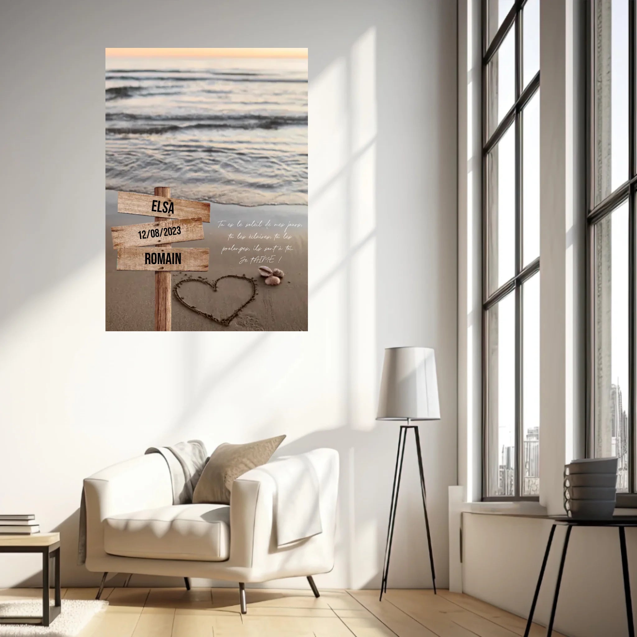 Tableau Prénom Personnalisé Couple Plage Coeur