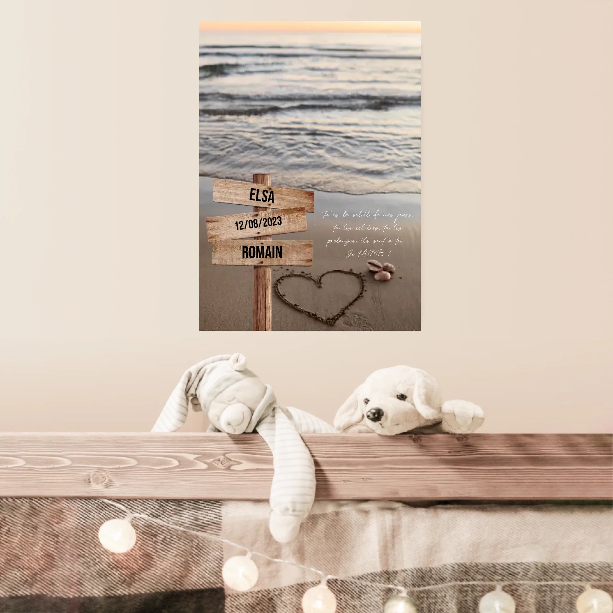 Tableau Prénom Personnalisé Couple Plage Coeur