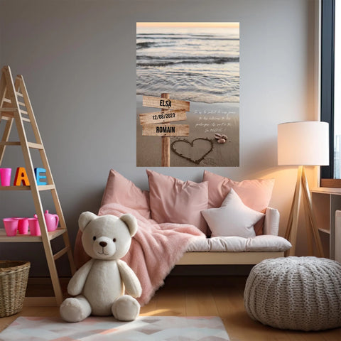 Tableau Prénom Personnalisé Couple Plage Coeur