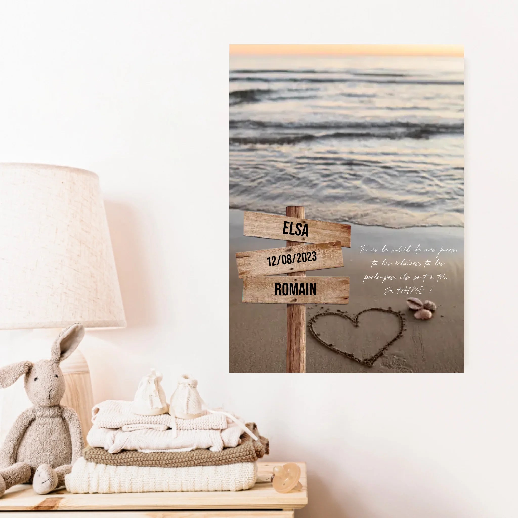 Tableau Prénom Personnalisé Couple Plage Coeur