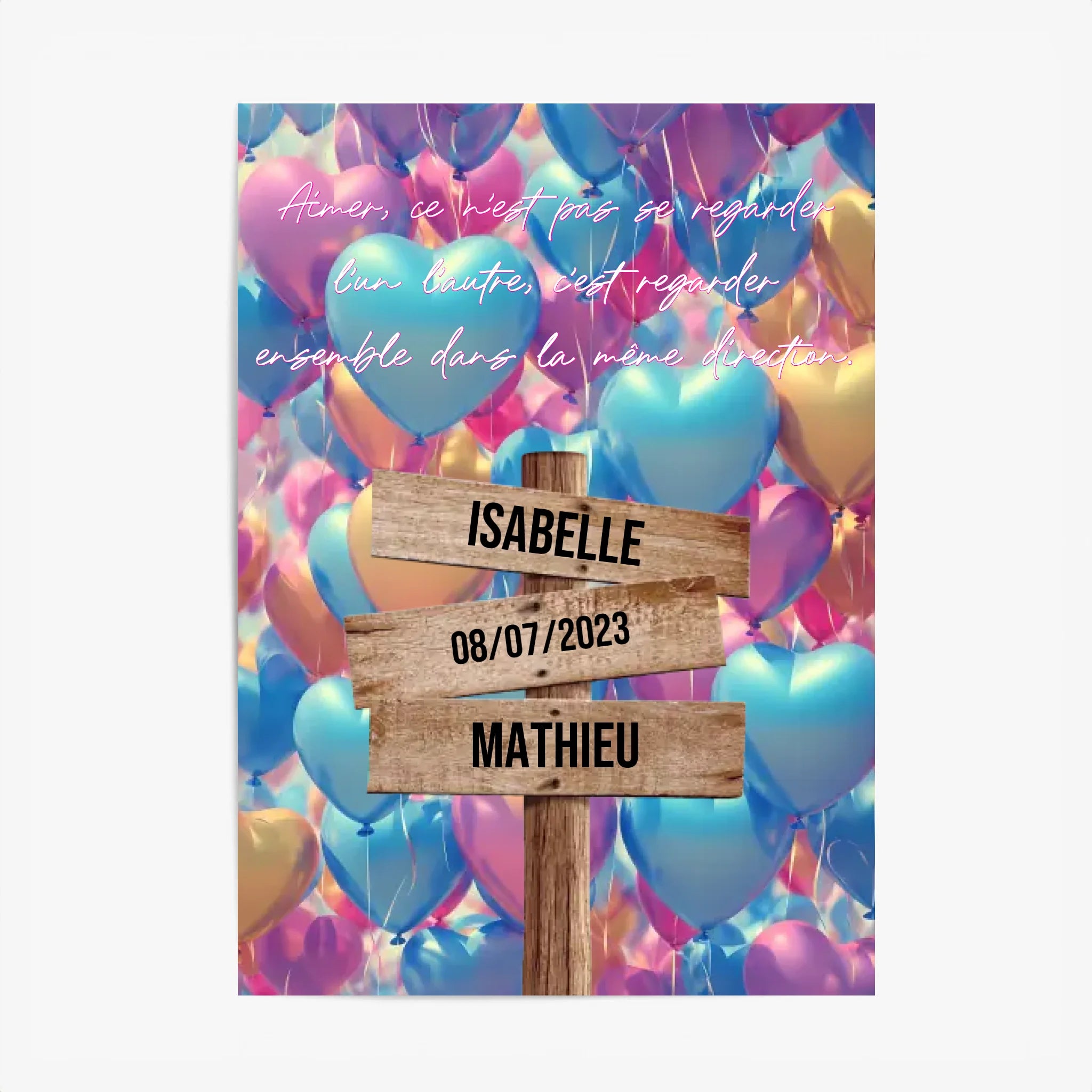 Tableau Prénom Personnalisé Couple Ballons Coeur