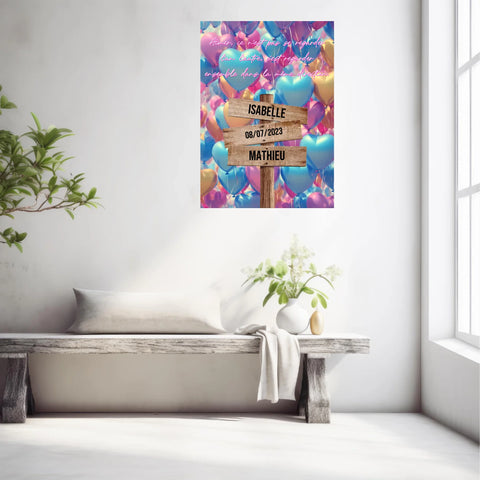 Tableau Prénom Personnalisé Couple Ballons Coeur