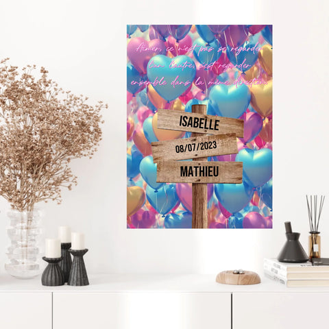 Tableau Prénom Personnalisé Couple Ballons Coeur