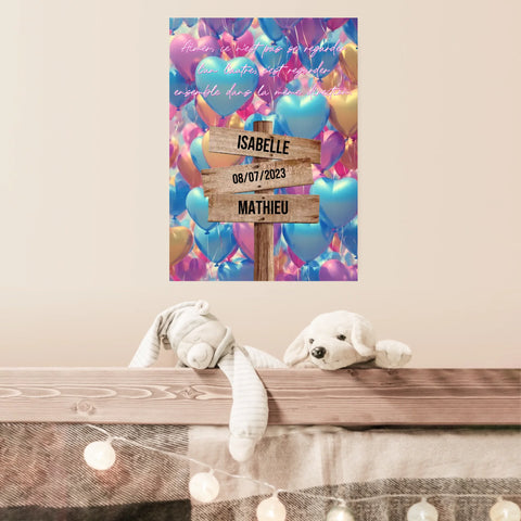 Tableau Prénom Personnalisé Couple Ballons Coeur
