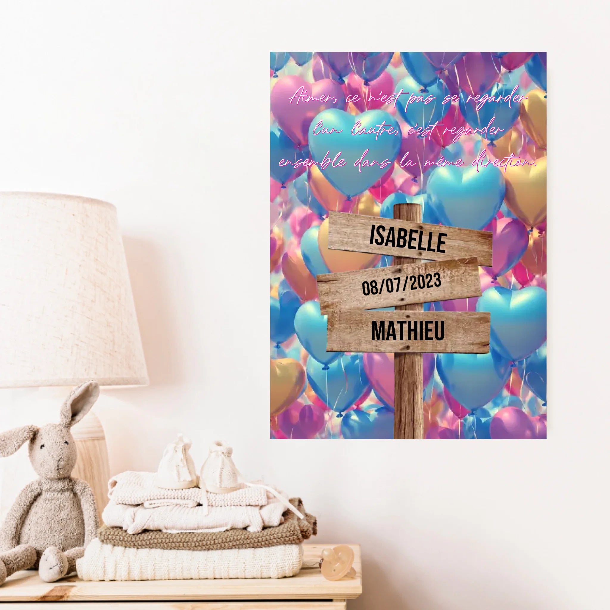 Tableau Prénom Personnalisé Couple Ballons Coeur