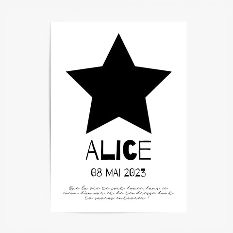 Affiche Naissance Personnalisé Photo Bébé Etoile
