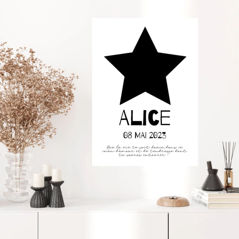 Affiche Naissance Personnalisé Photo Bébé Etoile