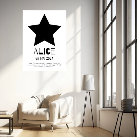 Affiche Naissance Personnalisé Photo Bébé Etoile