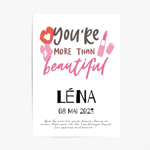 Affiche Naissance Personnalisé You Are Beautiful