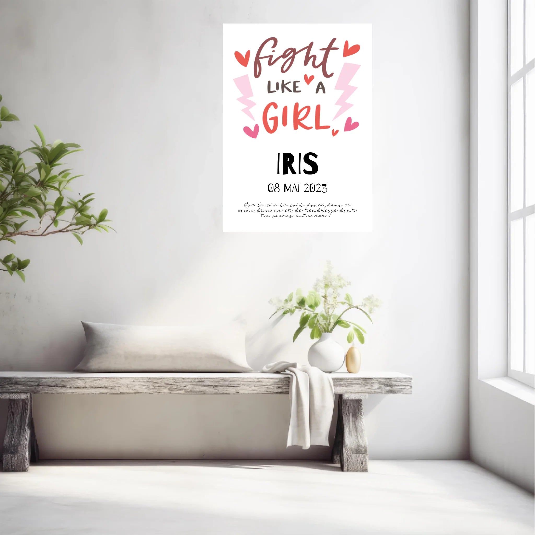 Affiche Naissance Personnalisé Fight Like Girl