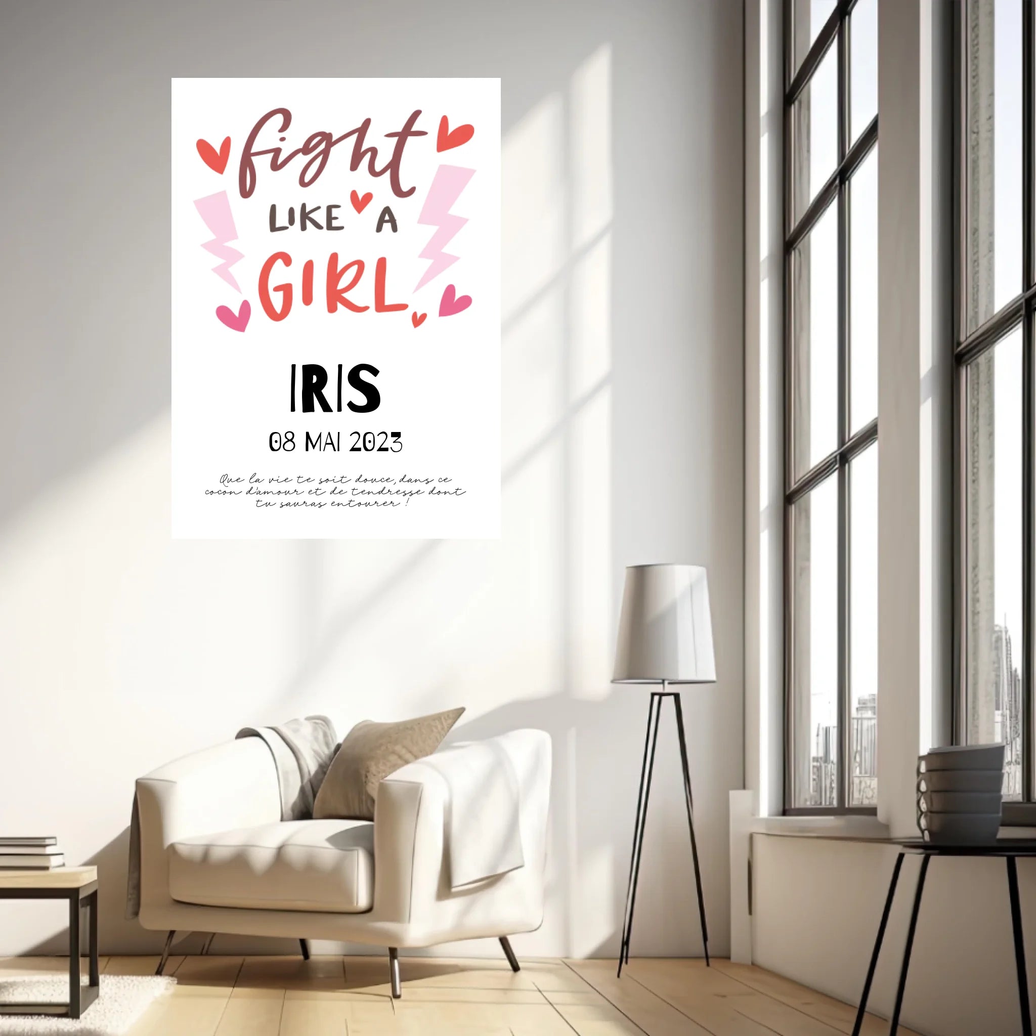 Affiche Naissance Personnalisé Fight Like Girl