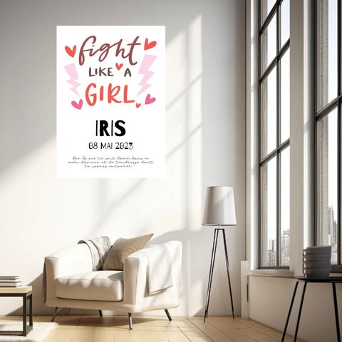 Affiche Naissance Personnalisé Fight Like Girl