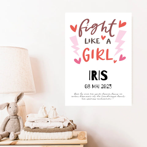 Affiche Naissance Personnalisé Fight Like Girl