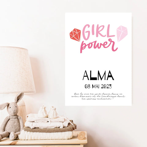 Affiche Naissance Personnalisé Girl Power