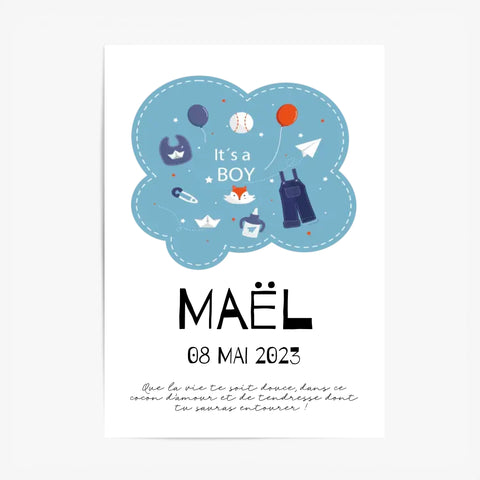 Affiche Naissance Personnalisé Boy