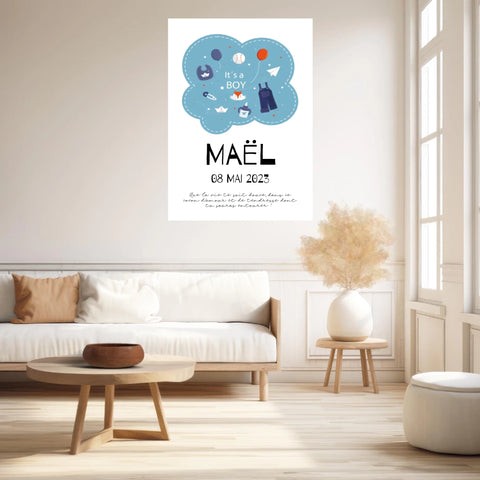 Affiche Naissance Personnalisé Boy