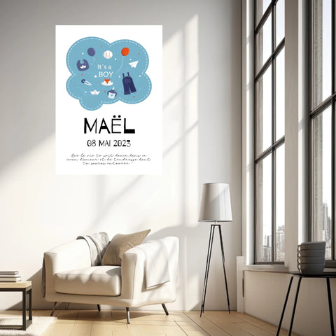 Affiche Naissance Personnalisé Boy