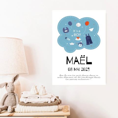 Affiche Naissance Personnalisé Boy