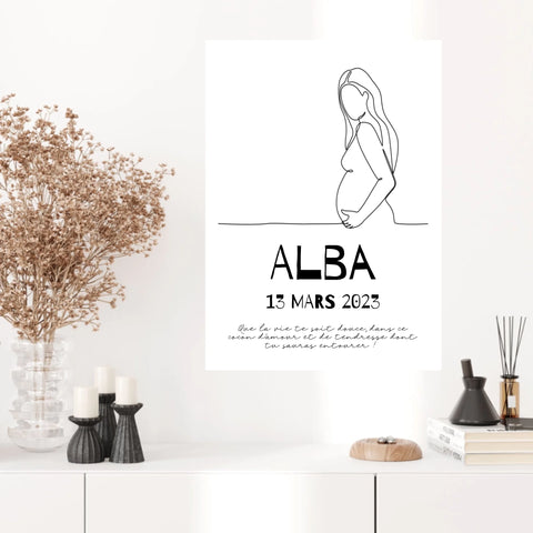 Affiche Naissance Personnalisé Line Art Femme Enceinte