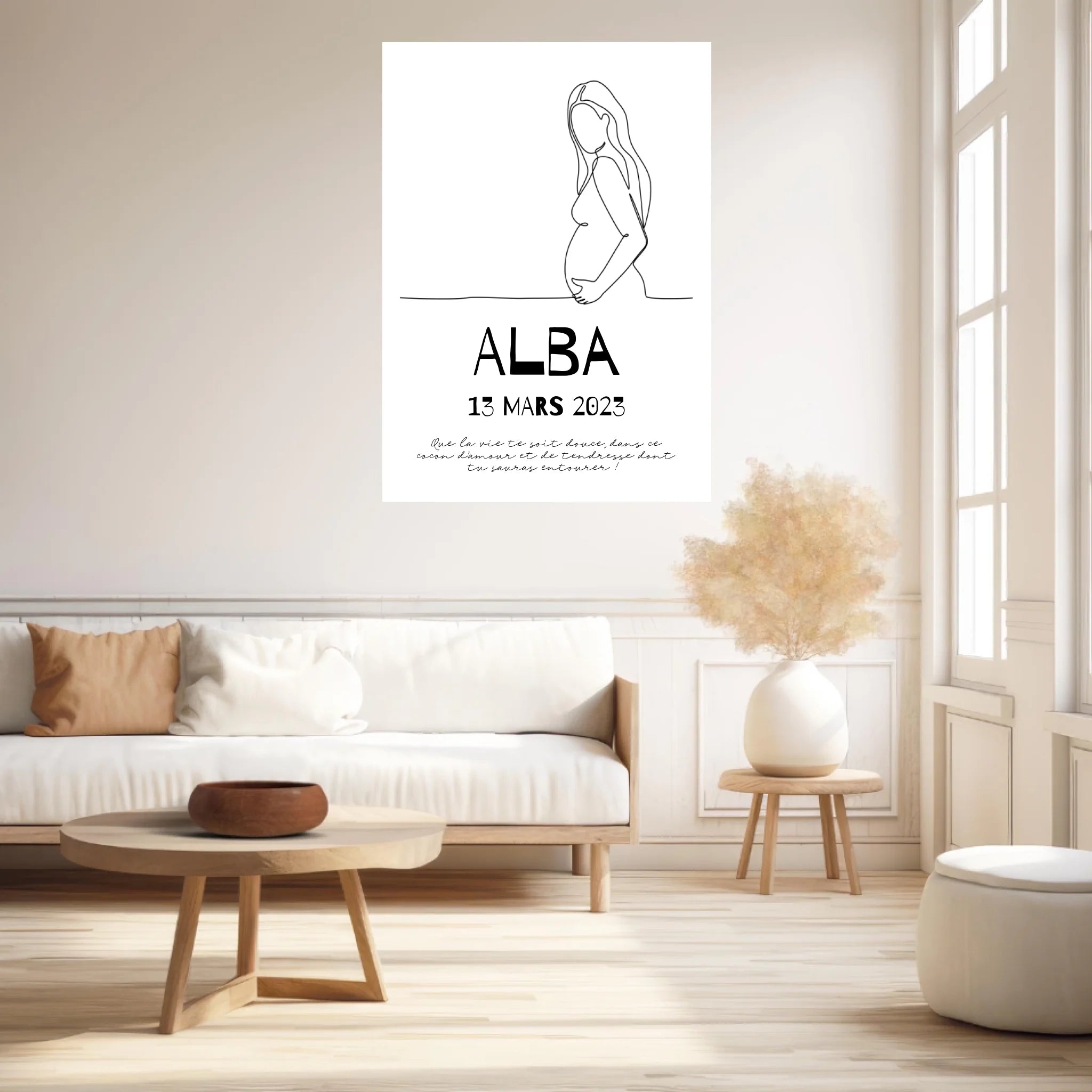 Affiche Naissance Personnalisé Line Art Femme Enceinte