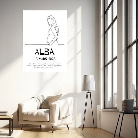 Affiche Naissance Personnalisé Line Art Femme Enceinte