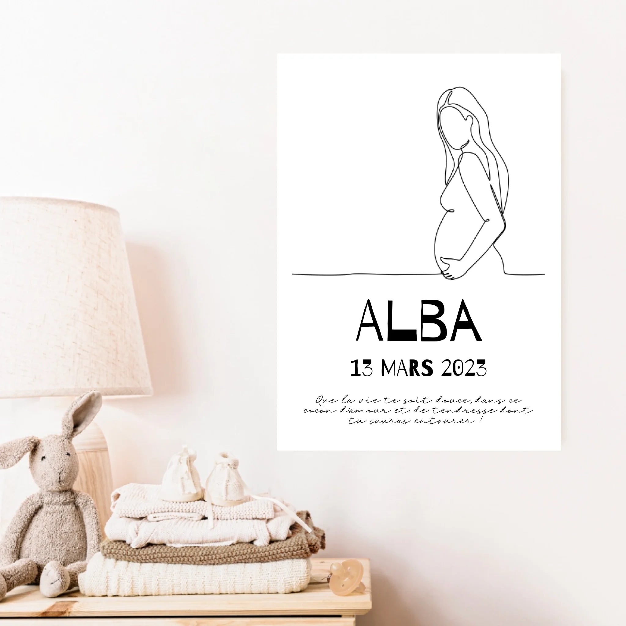 Affiche Naissance Personnalisé Line Art Femme Enceinte