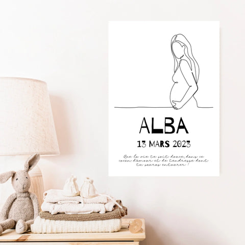 Affiche Naissance Personnalisé Line Art Femme Enceinte
