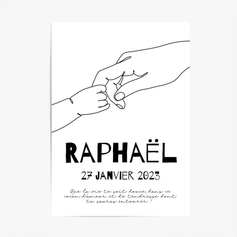 Affiche Naissance Personnalisé Line Art Mains Famille