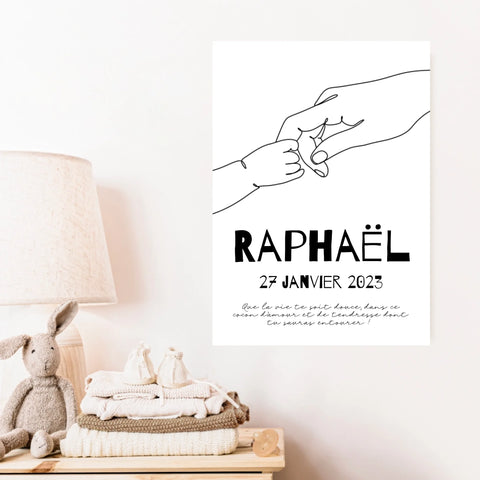 Affiche Naissance Personnalisé Line Art Mains Famille